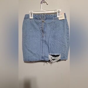 Casual Blue Distressed Mini Skirt